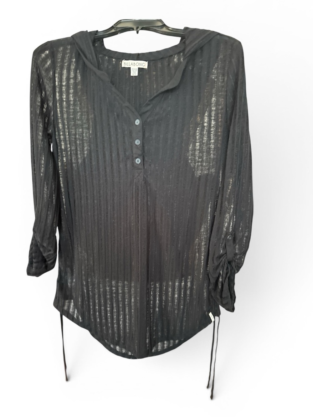 Billabong Black Sheer Hooded Button-Up Tunic XS
